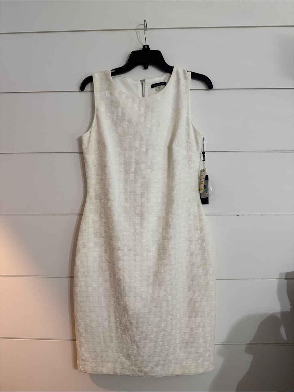 Tommy Hilfiger Ivory Textured Sleeveless Midi Sheath Dress